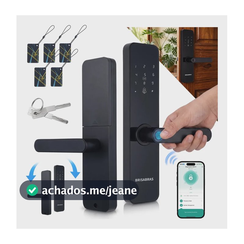 Fechadura Eletrônica Digital Com Biometria, Senha, Tag E Chave Touch Anti-espião Inteligente Preta Para Porta (casa/apartamento/hotel) Preto