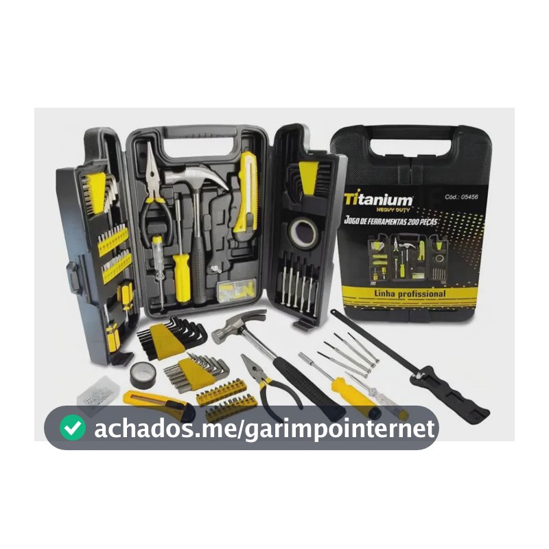 Kit Ferramentas 200 Peças c/ Maleta Titanium - Chaves, Alicates, Martelos, Serra - Aço Carbono - DIY Oficina Casa
