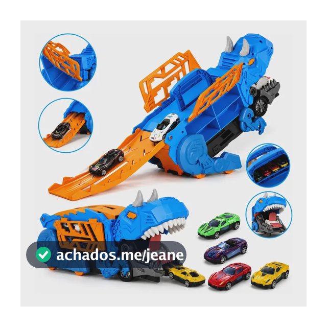 Caminhão Dinossauro Pista Com Carrinhos Maleta Transporte Azul