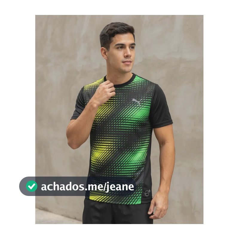 Camiseta Esportiva Masculina Puma Drycell  Alta Performance Preta Geométrico P