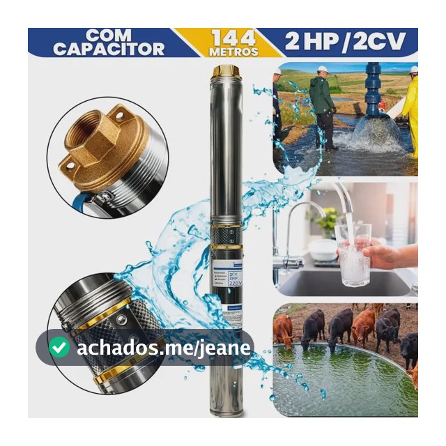 Bomba Submersa Caneta Palito 2cv 2hp Monofásico Poço Artesiano 144 Altura Cisterna Submersível Aço 3200lh Sítio Chácara Fazenda Rancho