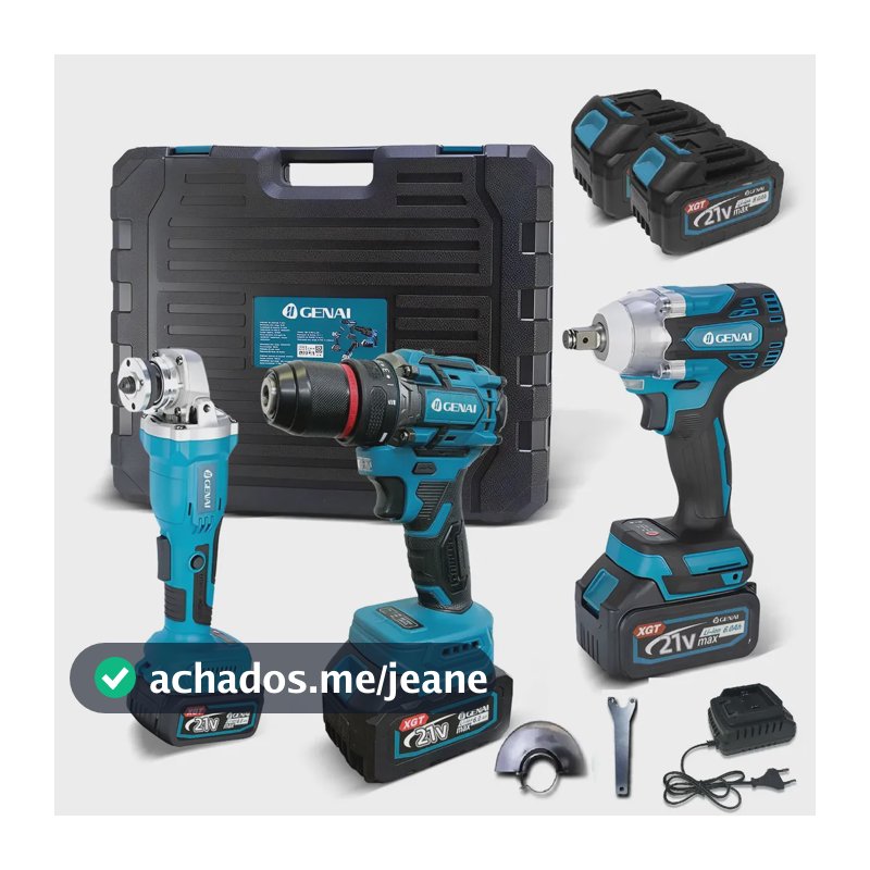 Kit 3em1 Chave Impacto Parafusadeira Esmerilhadeira 2bateria