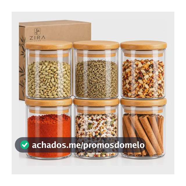 Kit 6 Pote Vidro Porta Temperos Hermético Cozinha Organiza Vidro/tampa De Bambu