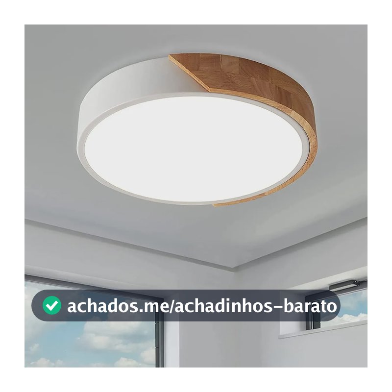 Luminária de Teto Madeira Sobrepor Redondo 24W, Luminária para Quarto 3 Cores de Luz, Plafon Led Design Ultrafino 5cm, Luminária Moderna para Sala Quarto Corredor Escritório, Tieesa