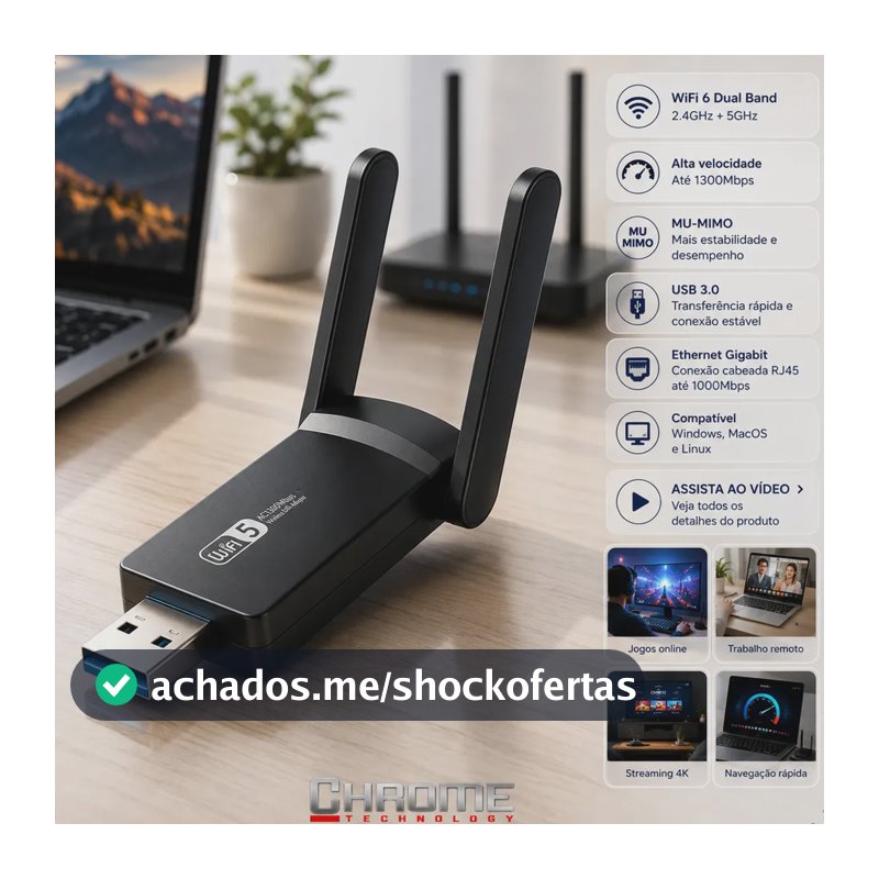 Adaptador Wifi Computador Pc Notebook Jogos Usb 3.0 Dual Band 5ghz Wifi 6 - Placa De Rede Wifi Gigabit Alta Velocidade Mu-mimo - Adaptador Ethernet Usb Rj45 Rtl8812bu Compatível C/ Mac Windows Linux.