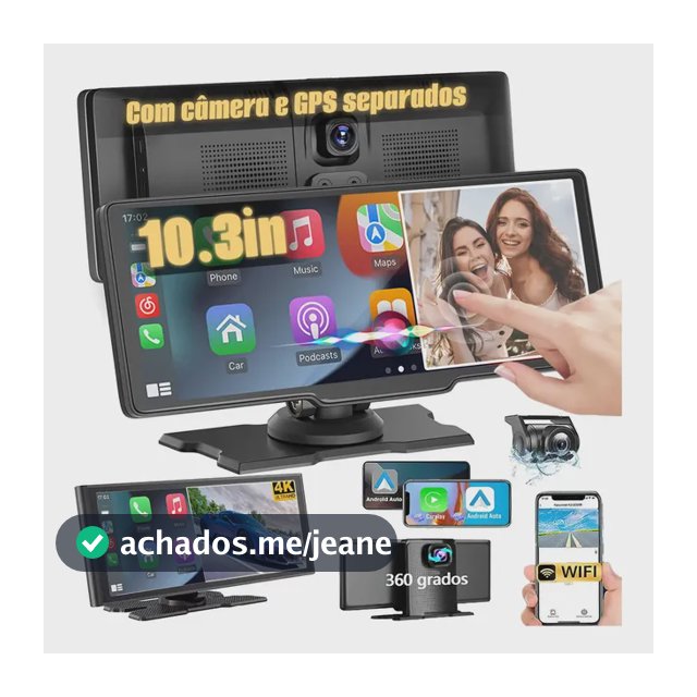 Central Multimídia 10,26" Portáti Carro com CarPlay e Android Auto Sem Fio e Dashcam Cam Ré