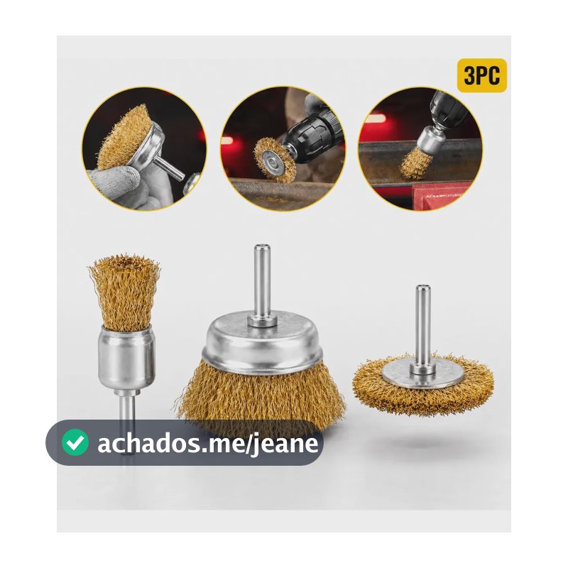 Kit 3 Jogo Escova Aço Circular Copo E Pincel Pra Furadeira