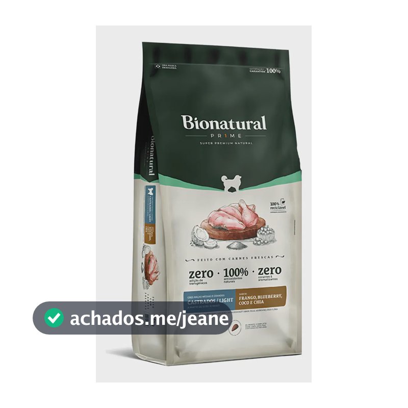 Ração BioNatural Light Cães Castrados Médio Grande 15kg Seca Super Premium
