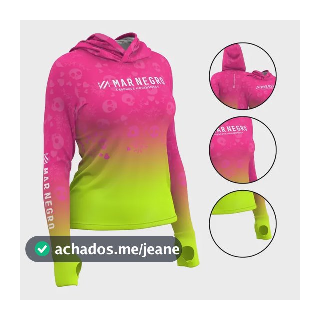Camisa De Pesca Feminina Proteção Uv Capuz Rosa Mar Negro