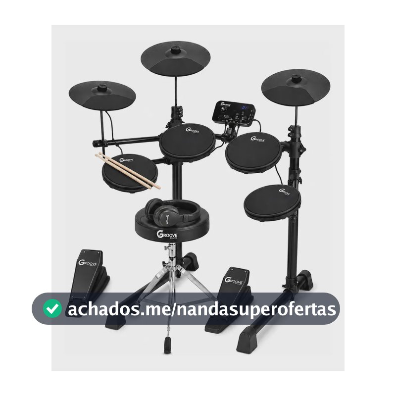Bateria Eletrônica Completa Groove Drums Edg100 Midi Usb 7 Peças 4 Pads 3 Pratos Profissional E Banco E Fone De Ouvido Cor Preto