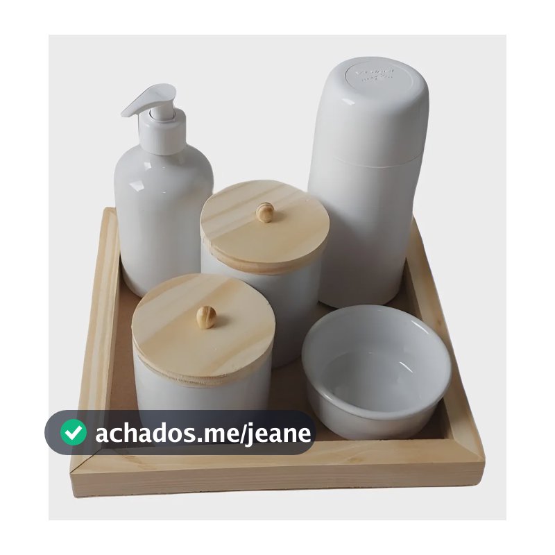 Kit Higiene Bebê Porcelana Tampa Madeira Sabonete Liquido Branco