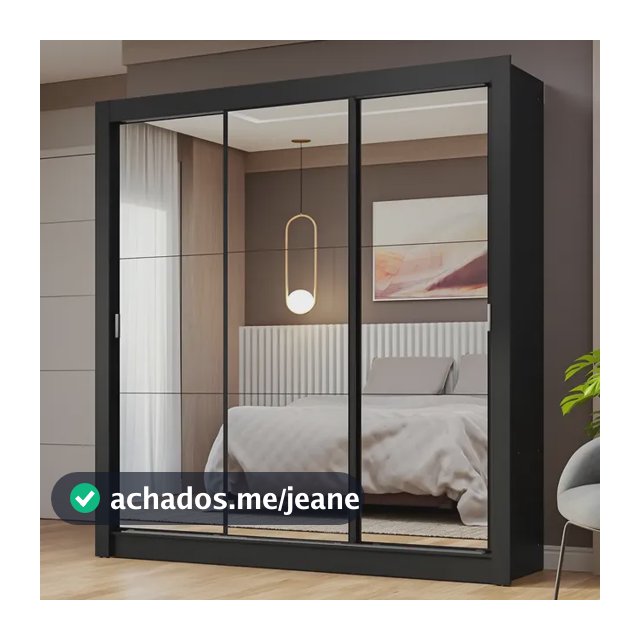 Guarda-roupa Casal 3 Portas Correr Espelho Nobre Madesa Cor Preto