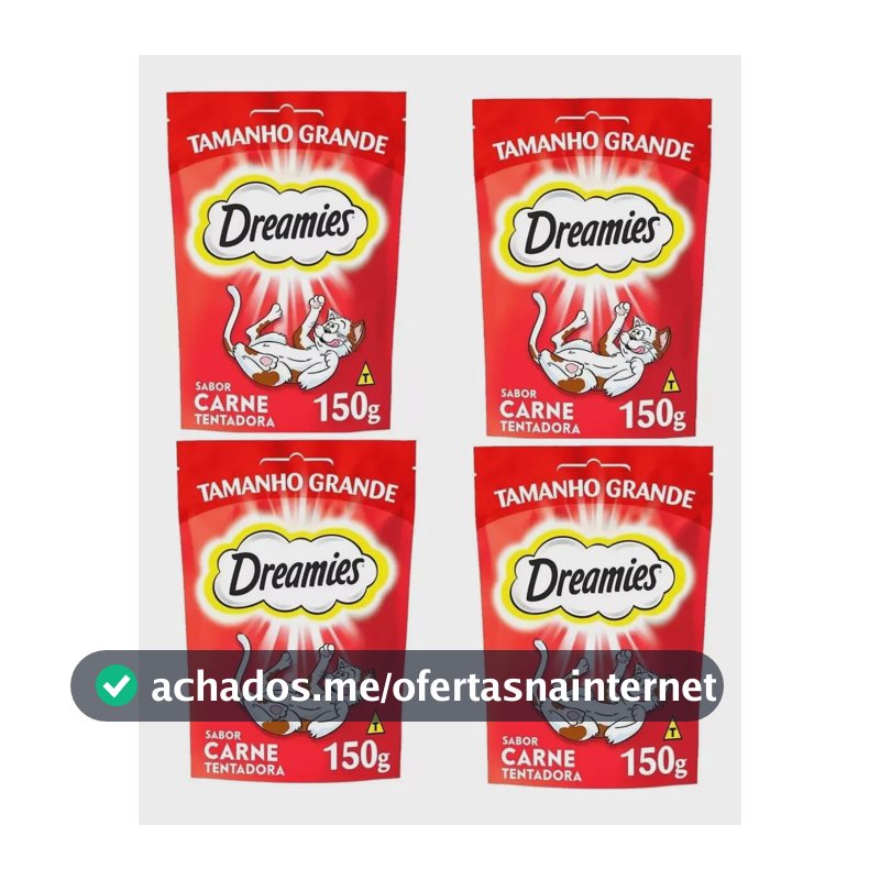 4 X Petisco Dreamies Para Gatos Adultos Sabor Carne 150g