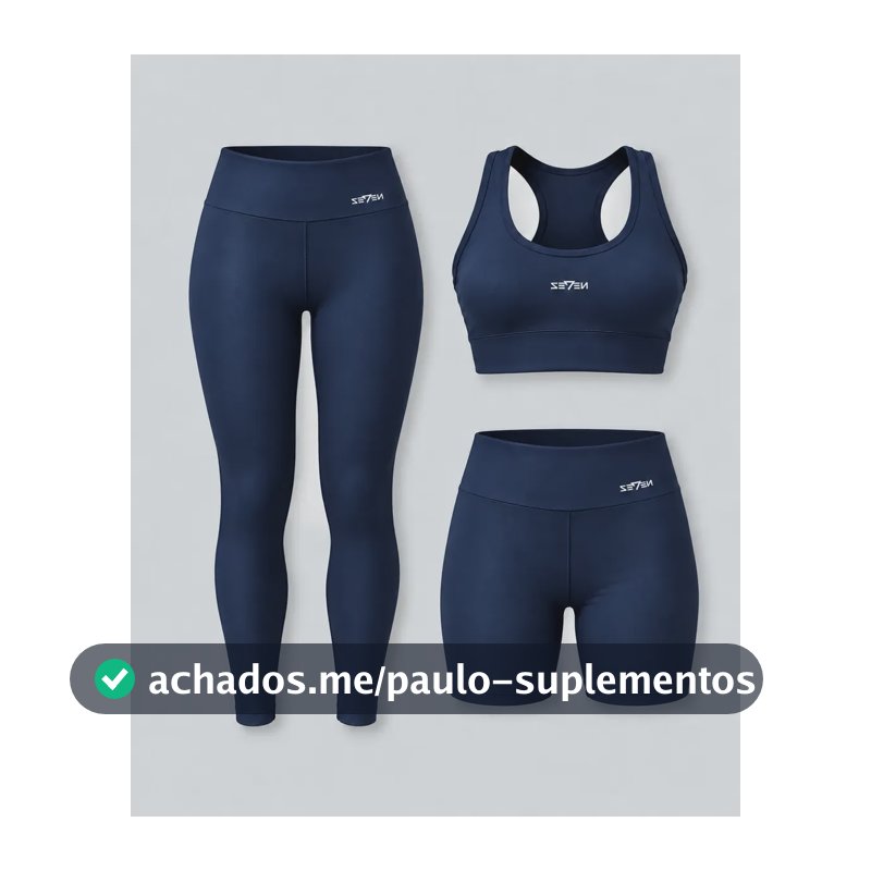 Kit Conjunto Feminino Fitness Top Nadador + Legging + Short Azul-marinho Gg