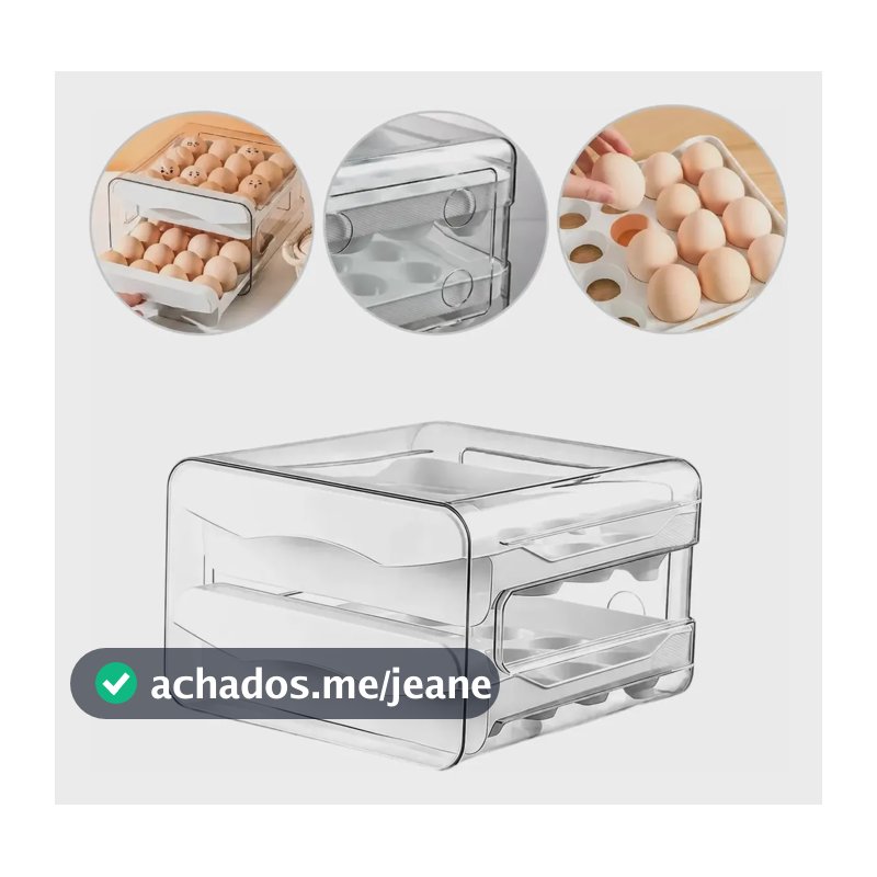 Porta Ovos Organizador Geladeira Gaveta Caixa 32 2 Andares Branco