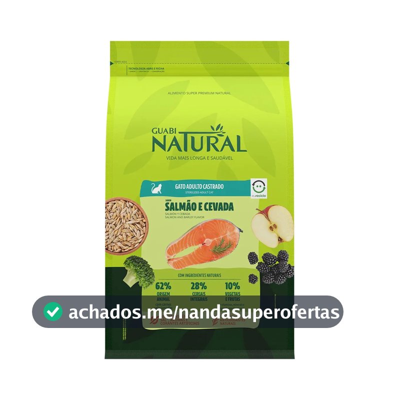 Ração Natural Gato Adulto Castrado Sabor Salmão e Cevada 7.5kg