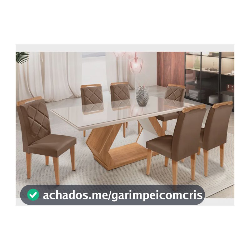 Mesa Alvorada 180 Tp Mdf Vidro Canto Reto 6 Cadeiras Rufato
