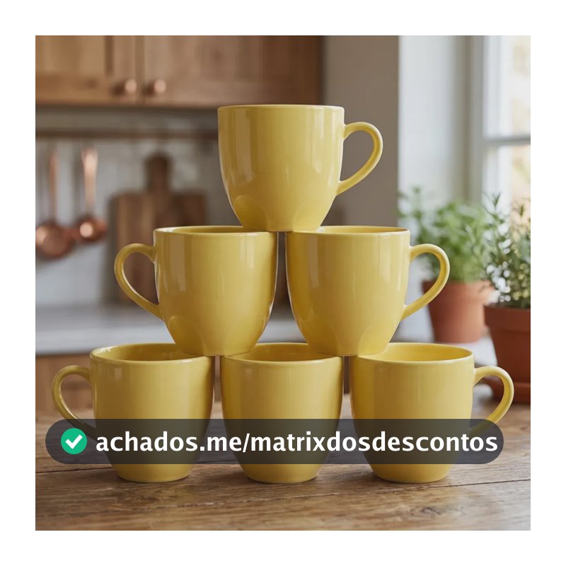 Jogo 6 Xicara Café Chá Porcelana 170ml Cor Amarelo