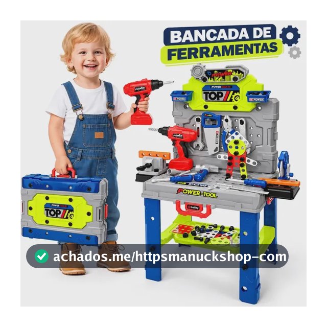 Bancada Ferramentas Infantil 132 Peças Com Furadeira Realista, Caixa Maleta 2 Em 1 E Kit Completo Para Brincar De Oficina