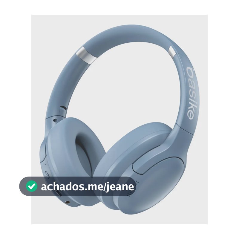 Headset Sem Fio Basike BA-FON20420 Bluetooth com Redução de Ruído Ativa e Microfone para 50h de Bateria na Cor Azul-Celeste