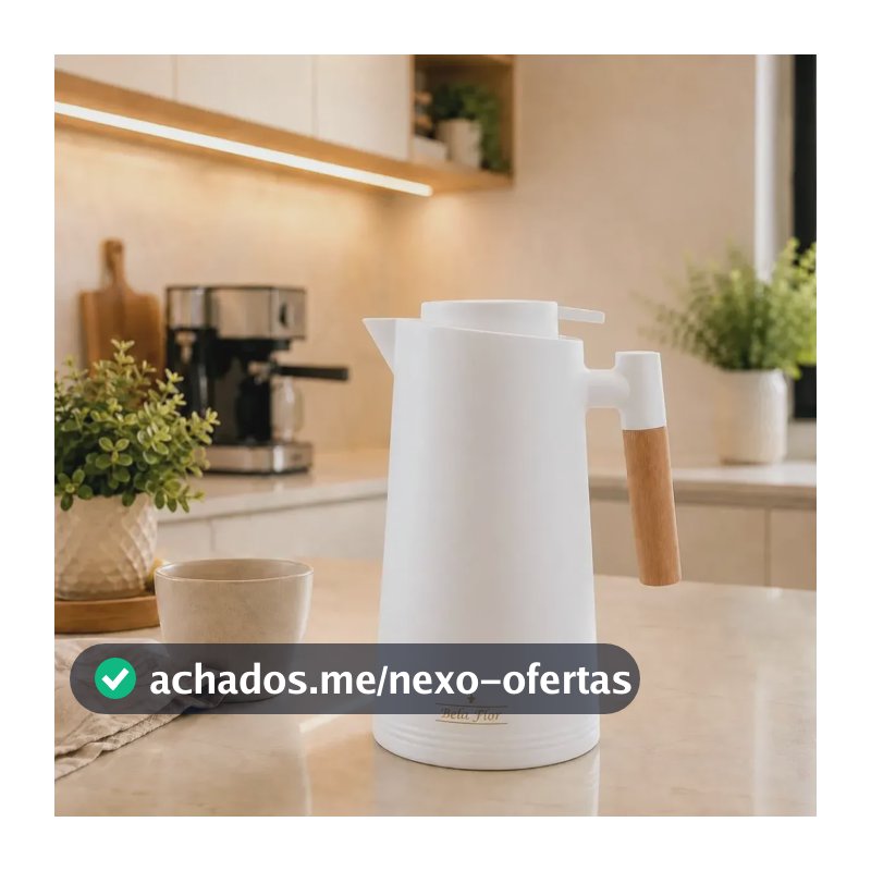 Garrafa Térmica 1l Cabo Madeira Café Chá Mesa Posta Premium Branco