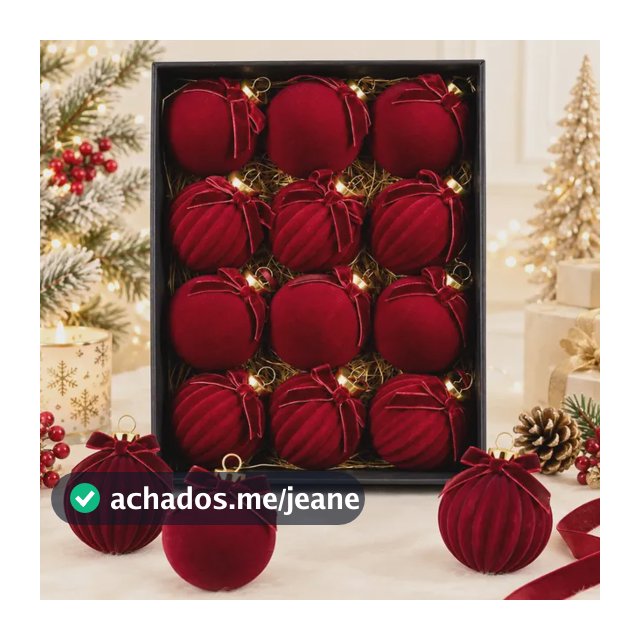 Kit 12 Bolas De Natal Veludo Com Laço 6 Cm Vermelho Christmas Ornaments