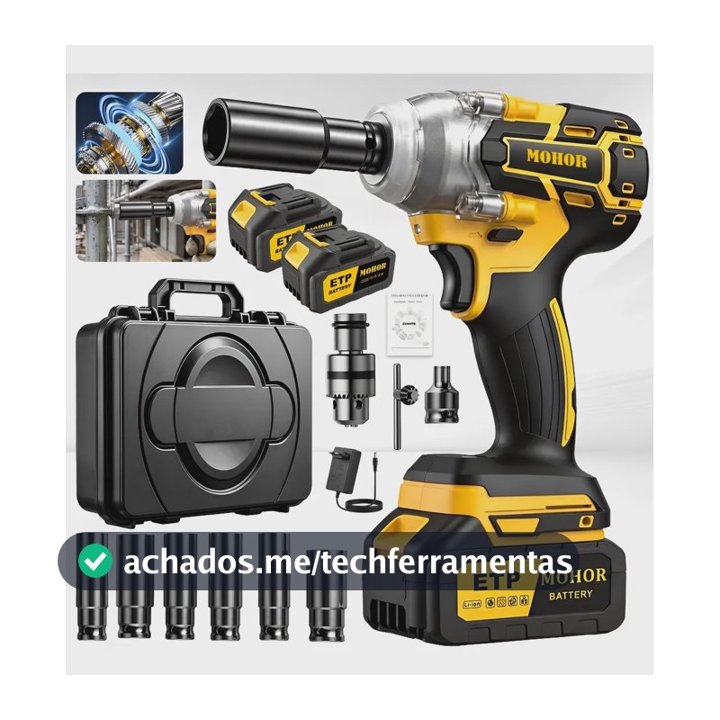 Chave De Impacto Mohor 800nm Brushless 48v 2bat Kit Completo Amarelo 127/220v 50 Hz/60 Hz