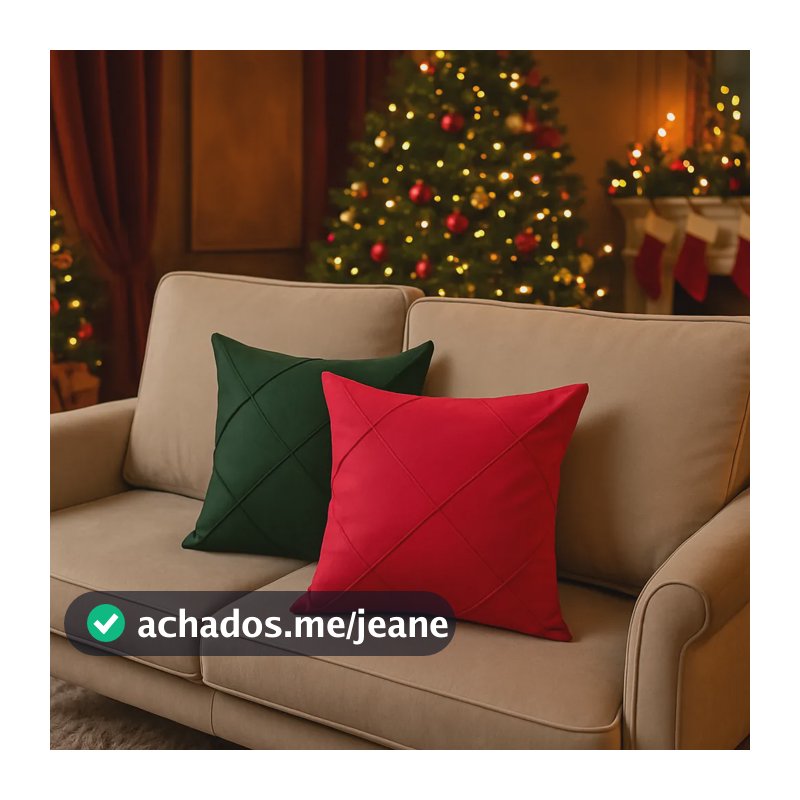 Kit 2 Capas Almofada 45x45 Suede Drapeada Costura Luxo Cores Vermelha E Verde Natalina