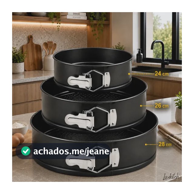Kit 3 Formas Para Bolo Torta Com Fundo Removível Antiaderente Aço Carbono Redonda Preto Luxkitch