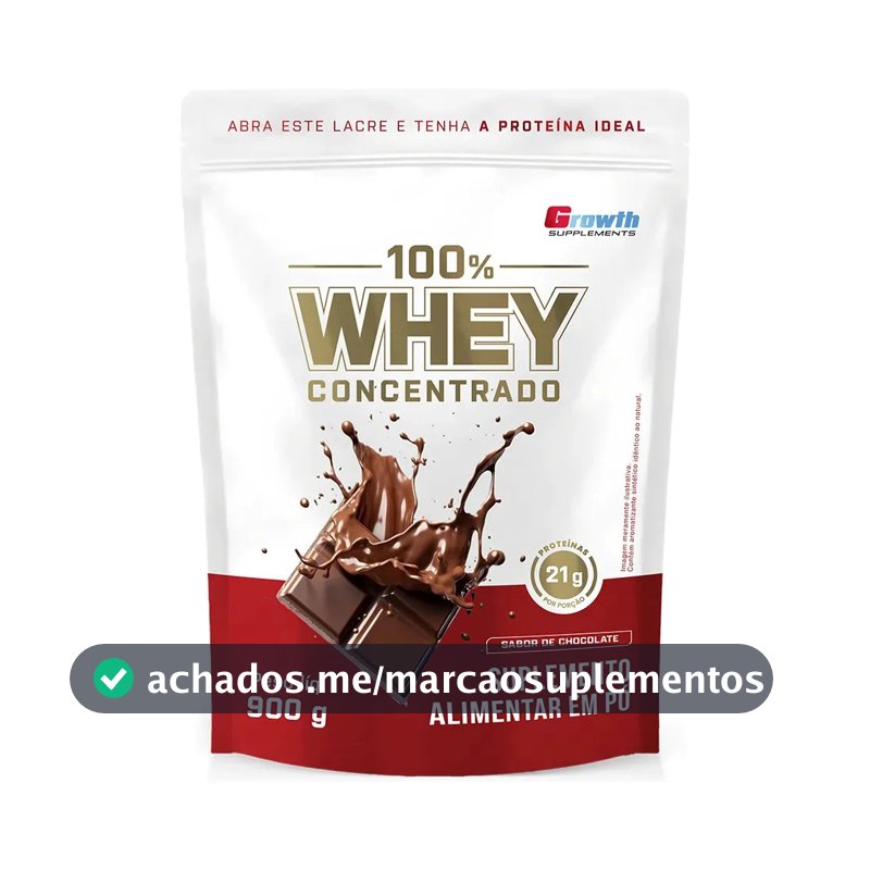 Whey protein Growth Supplements 100% Concentrado 900g em pó sabor Chocolate x 900g
