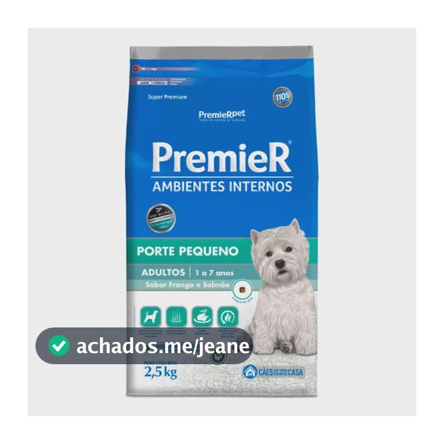Ração Premier Ambientes Internos Cães Adultos Raças Pequenas Frango e Salmão 2,5 kg