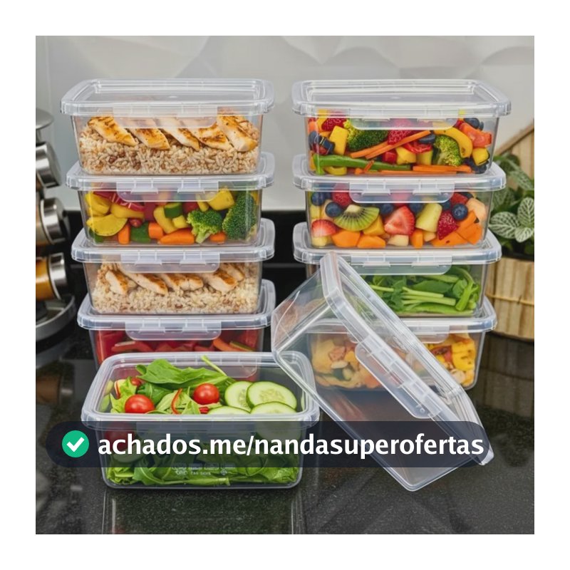 Kit 10 Marmitas 800ml Potes Trava Lateral Freezer Microondas Transparente