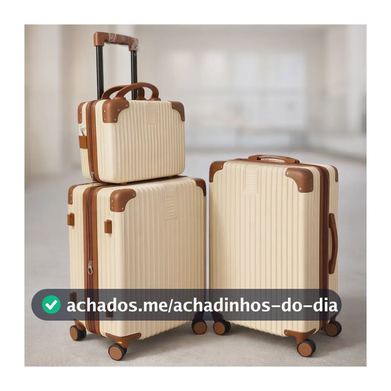 Mala De Viagem Kit 10+23+frasqueira  Kit Com 3 Peças Bege Listras