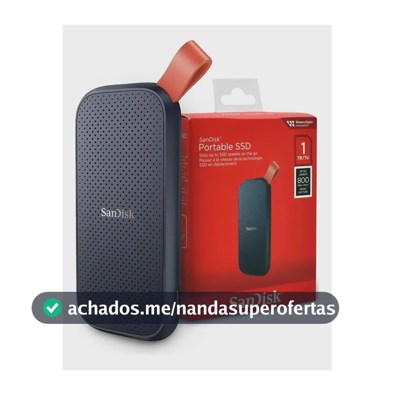 SSD Externo Portátil 1TB Interface USB 3.2 SanDisk SDSSDE30-1T00 Velocidade de Leitura Até 800MB/s Preto