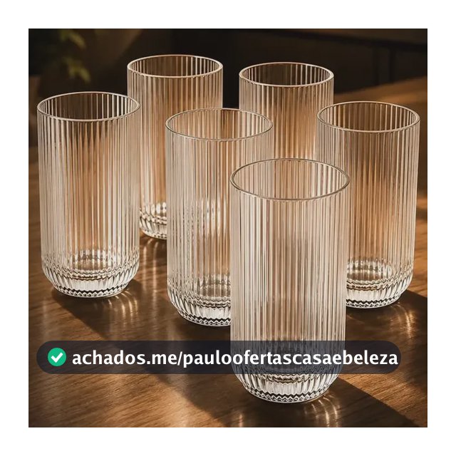 Jogo 6 Copos Vidro Canelado 423ml Moderno Elegante Premium Vinho Água Suco Drinks Gin Whisky Jogo Copos Taça Copo Conjunto Design Luxo Texturizado Cozinha Restaurante Decoração Hold On