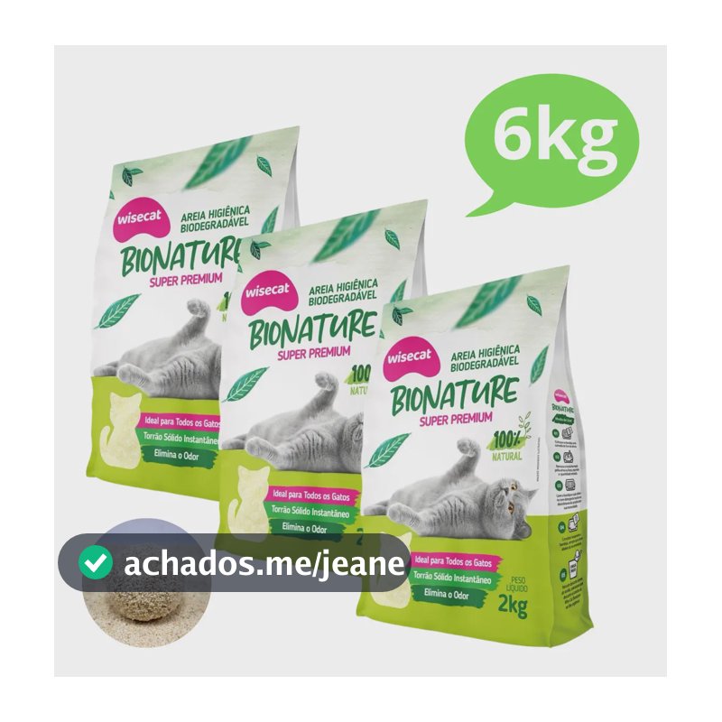 Kit 3 Areia Higiênica Mandioca Premium Biodegradável 6kg