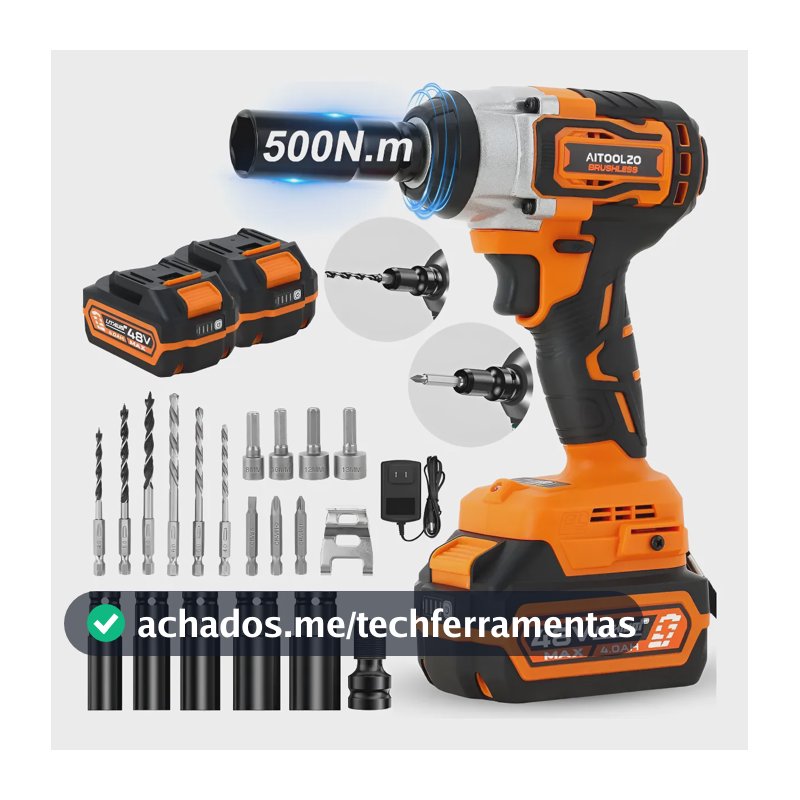 Chave De Impacto Parafusadeira Furadeira 3em1 48v Aitoolzo Laranja 127/220v 60 Hz