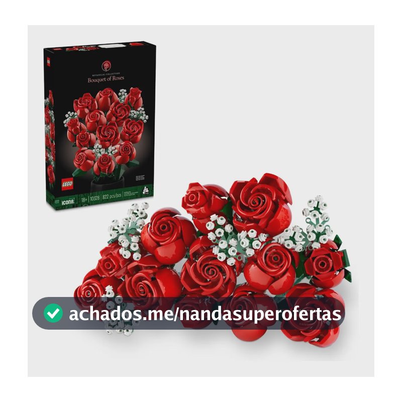 LEGO® Botanicals Buquê de Rosas 10328; kit de construção com 12 rosas e 4 ramos de mosquitinho; 18+