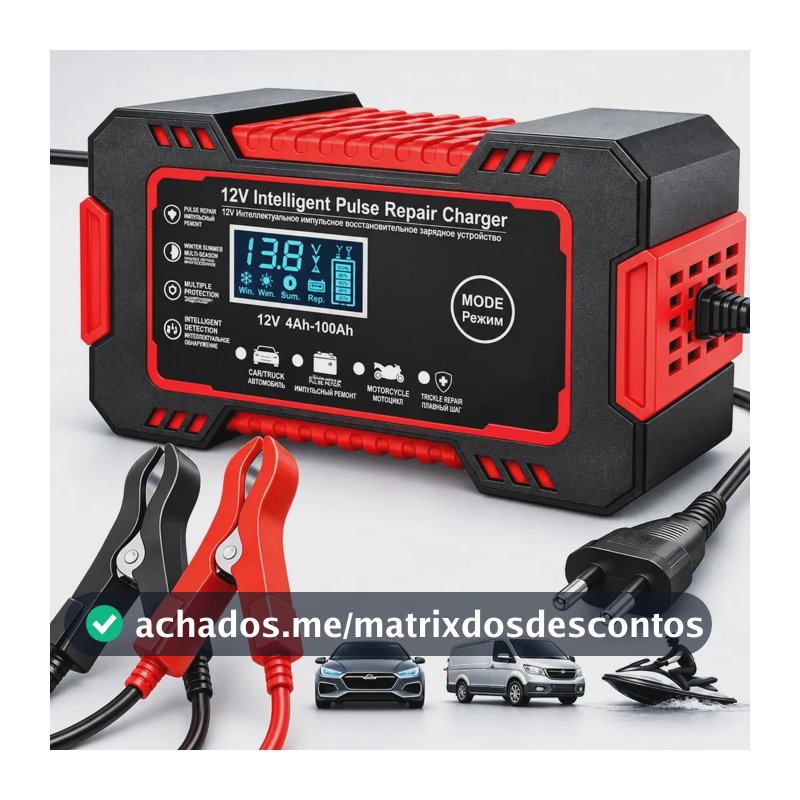 Carregador Inteligente De Bateria Automotiva 12v 6a Bivolt Recupera Baterias 4ah A 100ah Todos Veículos Moto Carro Caminhão Barco Woosh