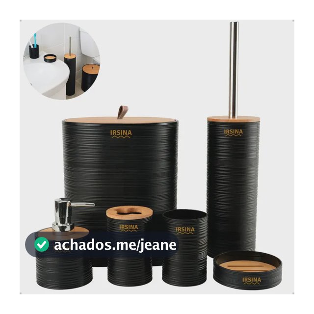 Kit Banheiro Conjunto De Acessórios Moderno Bambu Lixeira Saboneteira Escova Cor Preto Irsina