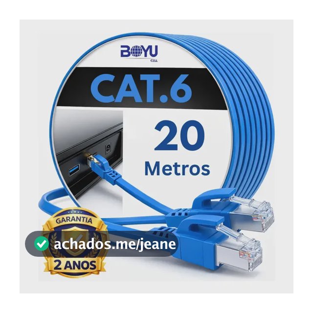 Cabo De Rede Cat6 20 Metros 20m Lan Internet Crimpado Rj45 Azul Boyu Cell