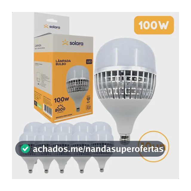 Kit 10 Lâmpadas LED 100W Solara E27 8000lm 6500K Bivolt Branco-frio
