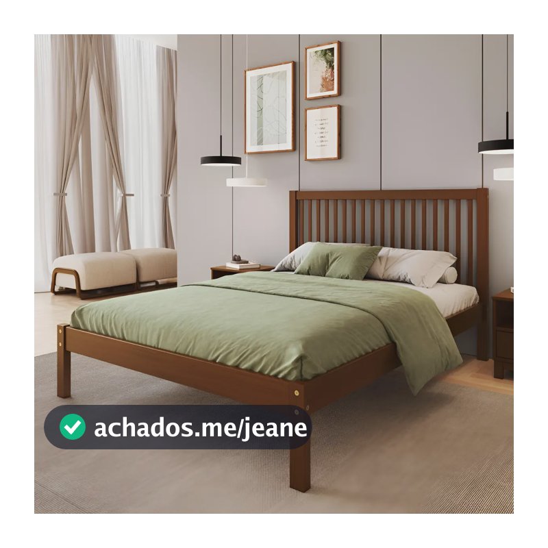 Cama de Casal de Madeira Maciça para Colchão 138x188cm Multimóveis CR35276 Cor Walnut