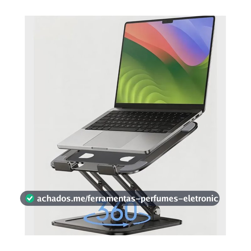Suporte De Mesa Metal Para Notebook Eletro Mex Gira 360° suporte ergonômico para laptop para mesa, mesa dobrável e portátil para computador, compatível com MacBook Pro e Air (10-16") Preto