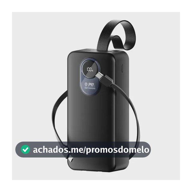 Power Bank Basike 30.000mAh Portátil, Carregamento Rápido 22.5W, com Cabos Embutidos e Display LED para iPhone e Samsung