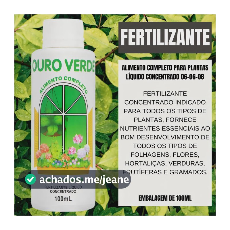 Adubo Líquido Ouro Verde 100 mL Fertilizante para Plantas e Gramados