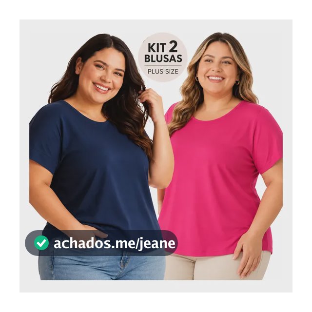 Kit 2 Blusas Plus Size Feminina Viscolycra Manga Curta Leve