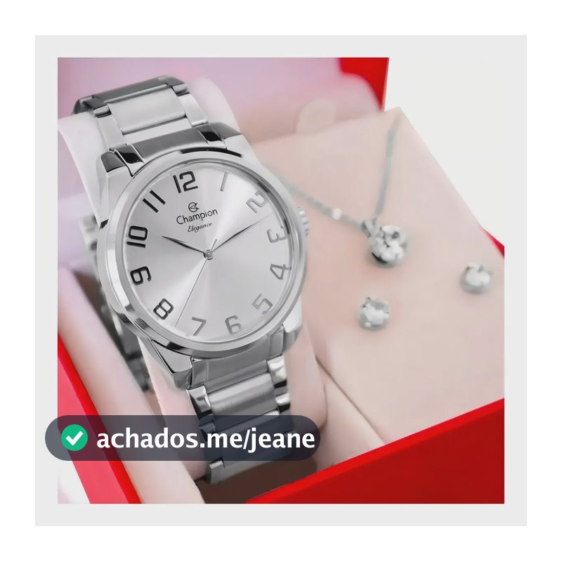 Relógio Feminino Champion CN27652Q 40 Milímetros Analógico Prata Prova D´Agua 50m com Conjunto Colar e Brincos