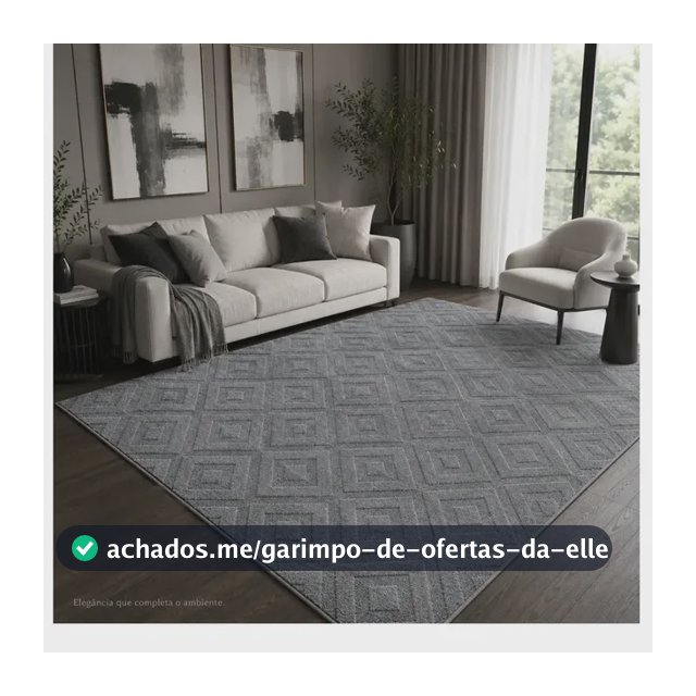 Tapete Sala 2,0x1,5m Geométrico Alto Relevo Antiderrapante 2 M 1.5 M Cinza