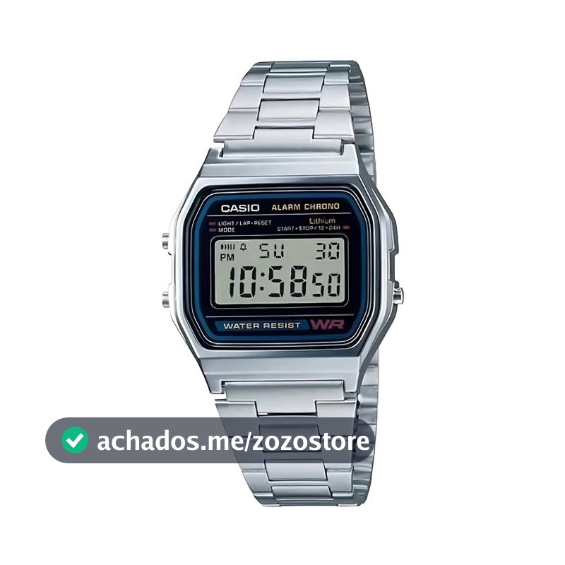 Relógio Unissex Casio Digital Esportivo A158wa-1df Prata Retrô Vintage Pulseira em Aço Inoxidável